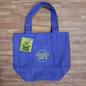 Trader Joe's Fall Season Canvas Mini Tote Bags Purple w Green Embroidery